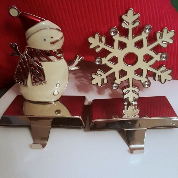 Metal Christmas Stocking Holders 5.5" Snowman Snowflake Lot of 2 New - Picture 1 of 6